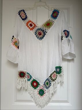 Boho Crochet Trim White Women's Tunic Top